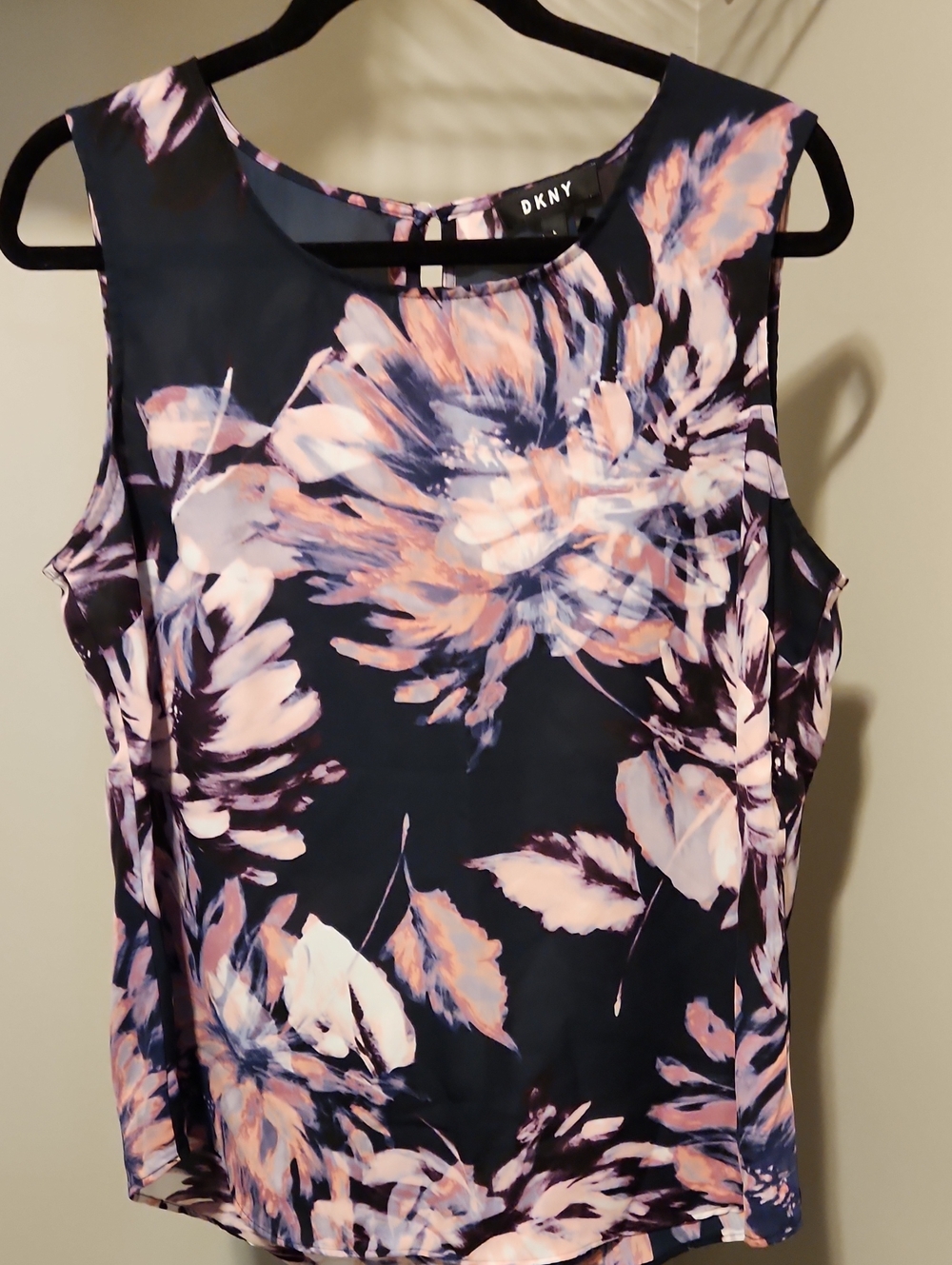 DKNY Navy Floral Sleeveless Camisole with Pink Blossoms